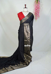 Classic Black - Durga - Banarasi Premium Viscose Silk Vairaoosi Weaving with Traditional Ambari Yanai Border- Best for Wedding Functions