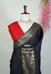 Classic Black - Durga - Banarasi Premium Viscose Silk Vairaoosi Weaving with Traditional Ambari Yanai Border- Best for Wedding Functions
