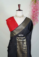 Classic Black - Durga - Banarasi Premium Viscose Silk Vairaoosi Weaving with Traditional Ambari Yanai Border- Best for Wedding Functions