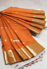 Light Brownish Orange - Durga - Traditional Banarasi kattam crushed semi soft silk saree