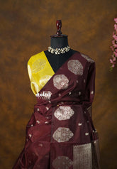 Coffee Brown - Vasantha Raagam - Banarasi mashru Silk with Antique Zari Border and buttas - Perfect for Wedding Wear