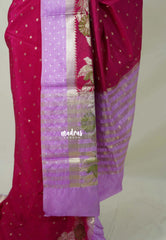 Raspberry Pink - Durga - Banarasi Soft Katan Silk with Floral Zari Weaving Border - Perfect for Wedding Functions