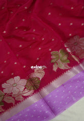 Raspberry Pink - Durga - Banarasi Soft Katan Silk with Floral Zari Weaving Border - Perfect for Wedding Functions