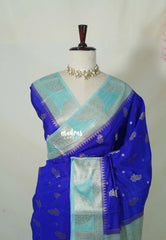 MS Amma Blue - Durga - Banarasi Soft Katan Silk with Zari Weaving Border and Floral Buttas - Perfect for Wedding Functions