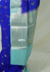 MS Amma Blue - Durga - Banarasi Soft Katan Silk with Zari Weaving Border and Floral Buttas - Perfect for Wedding Functions