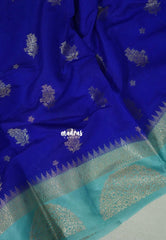 MS Amma Blue - Durga - Banarasi Soft Katan Silk with Zari Weaving Border and Floral Buttas - Perfect for Wedding Functions