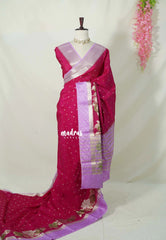 Raspberry Pink - Durga - Banarasi Soft Katan Silk with Floral Zari Weaving Border - Perfect for Wedding Functions
