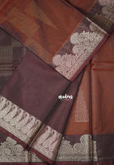 Chocolate Brown with Leaf - Durga - Banarasi Silk Cotton Saree with Zari Weaving with Leaf and Floral Border - Best for Temple Visit