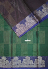 Midnight Purple with Leaf - Durga - Banarasi Silk Cotton Saree with Zari Weaving with Leaf and Floral Border - Best for Temple Visit