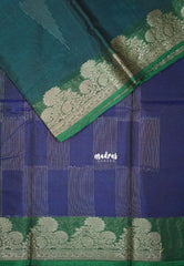Deep Teal with Leaf - Durga - Banarasi Silk Cotton Saree with Zari Weaving with Leaf and Floral Border - Best for Temple Visit