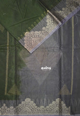 Forest Green with Flower - Durga - Banarasi Silk Cotton Saree with Zari Weaving with Flower Border - Best for Temple Visit (Copy)