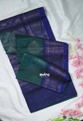Teal green - Durga - Banarasi Silk Cotton Saree with Zari Weaving - Best for Temple Visit