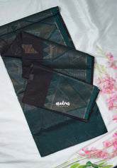 Dark Chocolate Brown - Durga - Banarasi Silk Cotton Saree with Zari Weaving - Best for Temple Visit