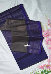 Dark Grey - Durga - Banarasi Silk Cotton Saree with Zari Weaving - Best for Temple Visit