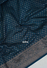 Dark Peacock Blue - Durga - Traditional Banarasi Khadi Georgette Silk Saree with Rich Pallu and Buttas - Perfect for Wedding Functions
