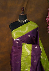 Brinjal purple - Durga banarasi mashru silk with antique zari border and buttas - Perfect for Wedding Functions