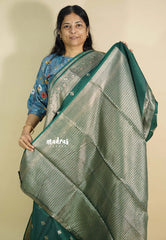 Emerald Green - Durga banarasi mashru silk with antique zari border and buttas