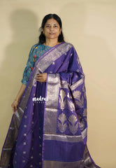 Lavender Purple - Durga banarasi mashru silk with antique zari border and buttas