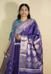 Lavender Purple - Durga banarasi mashru silk with antique zari border and buttas