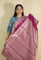 Wine red - Durga banarasi mashru silk with antique zari border and buttas