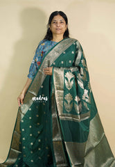 Emerald Green - Durga banarasi mashru silk with antique zari border and buttas