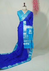 MS Amma Blue - Durga - Banarasi Crepe Georgette Silk with Floral Border and Buttas - Perfect for Wedding Functions