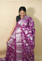 Magenta Purple - Durga - Banarasi soft katan silk zari Floral weaving with Zari Border