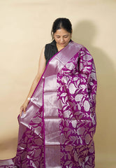 Magenta Purple - Durga - Banarasi soft katan silk zari Floral weaving with Zari Border