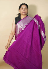 Magenta Purple - Durga - Banarasi soft katan silk zari Floral weaving with Zari Border