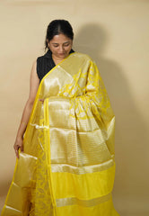 Yellow Glow - Durga - Banarasi soft katan silk zari Floral weaving with Zari Border