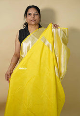 Yellow Glow - Durga - Banarasi soft katan silk zari Floral weaving with Zari Border