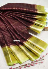Coffee Brown Glow with Green - Durga - Banarasi soft katan silk