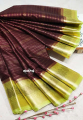 Coffee Brown Glow with Green - Durga - Banarasi soft katan silk