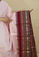 Pastel Pink - Durga - Banarasi soft katan silk with big border