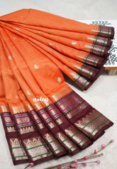Sunset Orange - Durga - Banarasi soft katan silk with big border