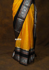 Mango Yellow with black - Durga - Banarasi Soft Katan Silk with vintage Border - Best for Festive Wear
