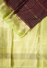 Coffee Brown Glow with Green - Durga - Banarasi soft katan silk