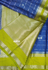 Royal Blue - Durga- Banarasi soft katan silk zari lines weaving with rettapet border