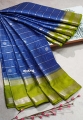 Royal Blue - Durga- Banarasi soft katan silk zari lines weaving with rettapet border