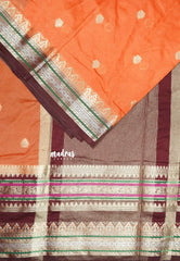 Sunset Orange - Durga - Banarasi soft katan silk with big border