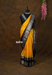 Mango Yellow with black - Durga - Banarasi Soft Katan Silk with vintage Border - Best for Festive Wear