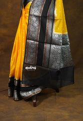Mango Yellow with black - Durga - Banarasi Soft Katan Silk with vintage Border - Best for Festive Wear