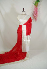 Spicy Red - Durga - Banarasi Soft Katan Silk with Floral Border - Best for Pooja Wear | Diwali Function