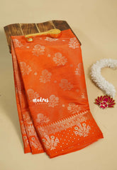 Pulpy orange - Durga - Banarasi katan silk wtih full stripes weaving