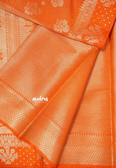 Pulpy orange - Durga - Banarasi katan silk wtih full stripes weaving