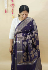 Midnight Purple - Durga banarasi mashru silk with antique zari border and buttas