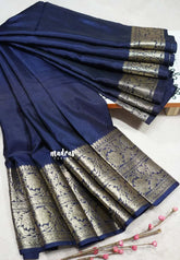 Regal Navy Blue - Durga - Traditional Banarasi warm silk saree
