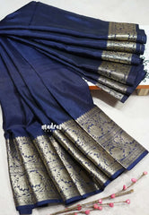 Regal Navy Blue - Durga - Traditional Banarasi warm silk saree