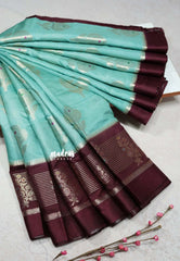Muted Aqua Blue - Durga - Banarasi soft katan silk