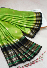 Parrot Green Glow - Durga - Banarasi soft katan silk with big border